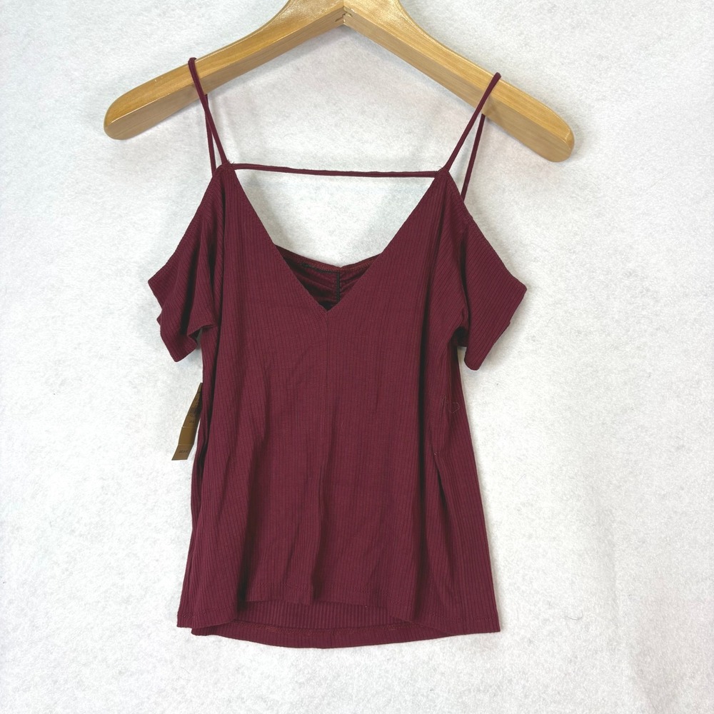 NWT American Eagle Burgundy Cold Shoulder Ribbed Knit Top Womens XL Boho Goth - Picture 2 of 5